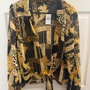 Julia Black and Gold Patterned Crop Blouse